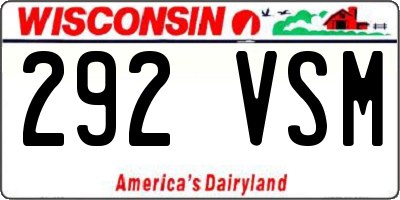WI license plate 292VSM