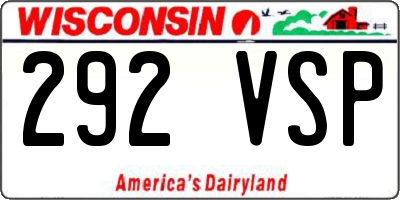 WI license plate 292VSP