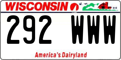 WI license plate 292WWW