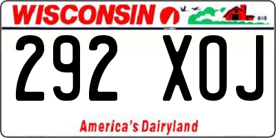 WI license plate 292XOJ