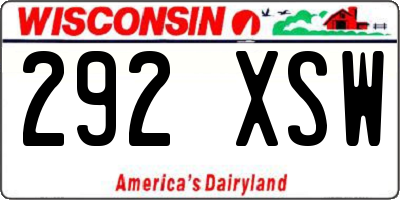WI license plate 292XSW