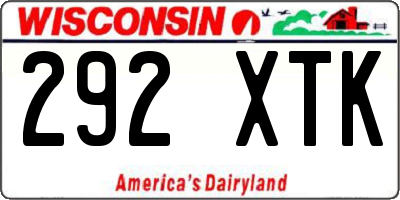 WI license plate 292XTK