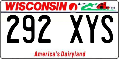 WI license plate 292XYS