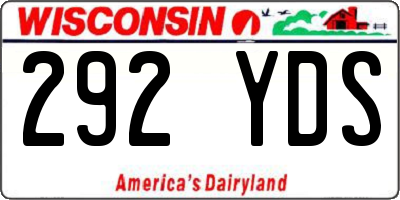 WI license plate 292YDS