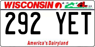 WI license plate 292YET