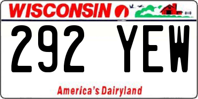 WI license plate 292YEW