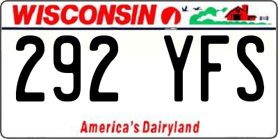 WI license plate 292YFS