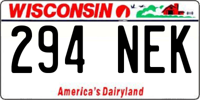 WI license plate 294NEK