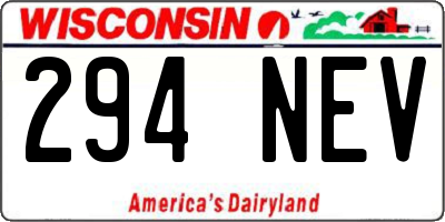 WI license plate 294NEV