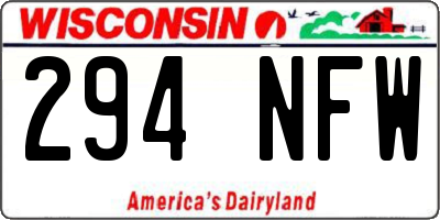 WI license plate 294NFW