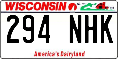 WI license plate 294NHK