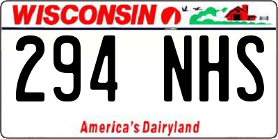 WI license plate 294NHS