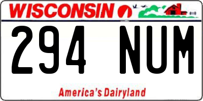 WI license plate 294NUM