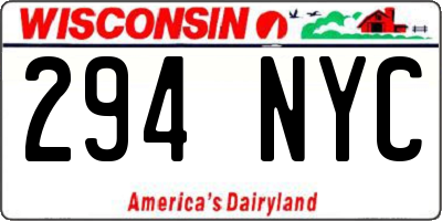 WI license plate 294NYC