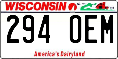 WI license plate 294OEM