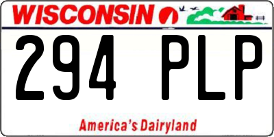 WI license plate 294PLP