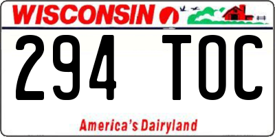 WI license plate 294TOC