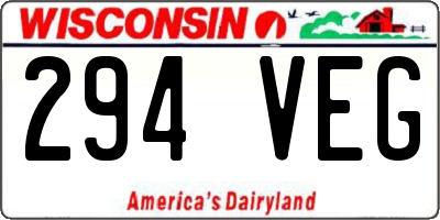 WI license plate 294VEG