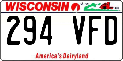 WI license plate 294VFD