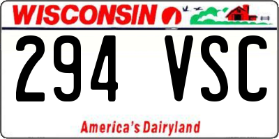 WI license plate 294VSC