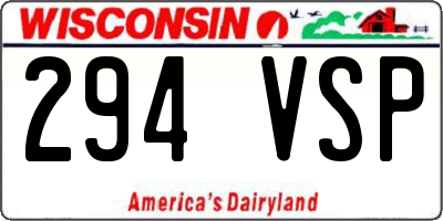 WI license plate 294VSP