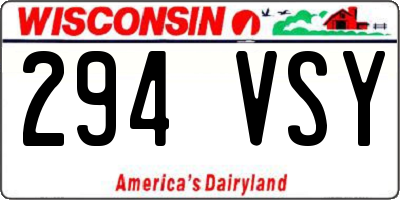 WI license plate 294VSY