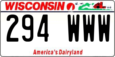 WI license plate 294WWW
