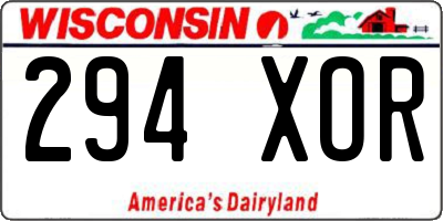 WI license plate 294XOR