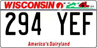 WI license plate 294YEF