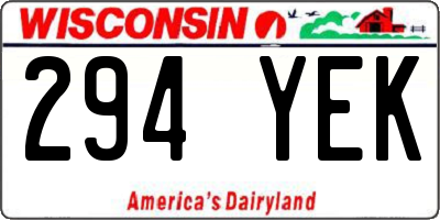WI license plate 294YEK