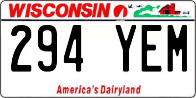 WI license plate 294YEM