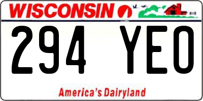 WI license plate 294YEO