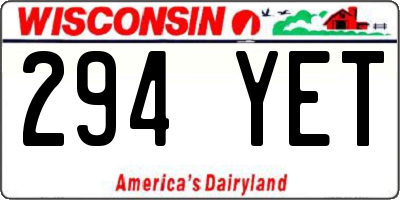 WI license plate 294YET