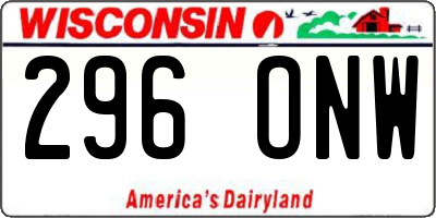 WI license plate 296ONW