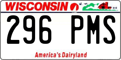 WI license plate 296PMS
