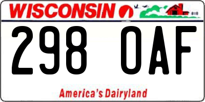 WI license plate 298OAF