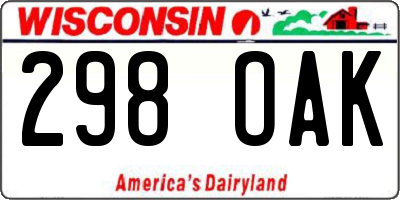 WI license plate 298OAK