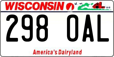 WI license plate 298OAL