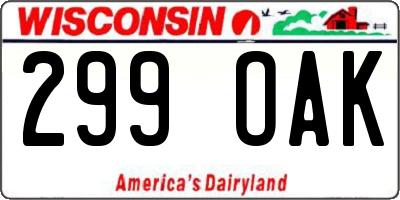 WI license plate 299OAK