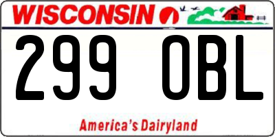 WI license plate 299OBL