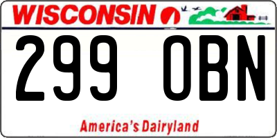 WI license plate 299OBN