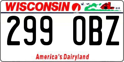 WI license plate 299OBZ