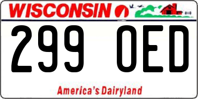 WI license plate 299OED