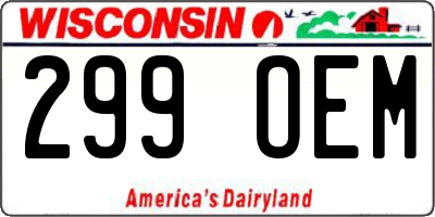 WI license plate 299OEM