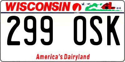 WI license plate 299OSK