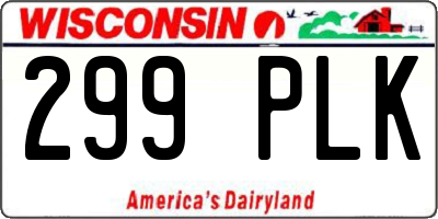 WI license plate 299PLK