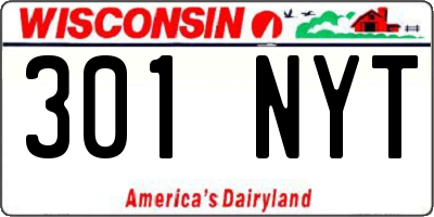 WI license plate 301NYT
