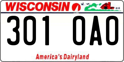 WI license plate 301OAO