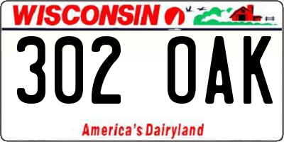 WI license plate 302OAK
