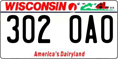 WI license plate 302OAO